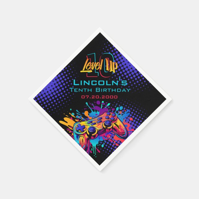Level Up Video Game Controller Birthday Napkin (Corner)
