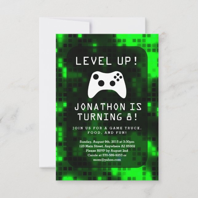 Level Up Video Game Game Truck Birthday Party Invitation (Front)