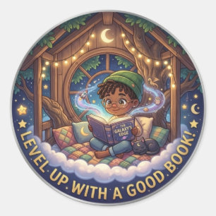 Level Up With A Book Classic Round Sticker