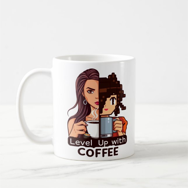 Level Up with Coffee (woman) Coffee Mug (Left)