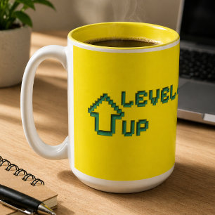 Level UP Yellow mag Two-Tone Coffee Mug