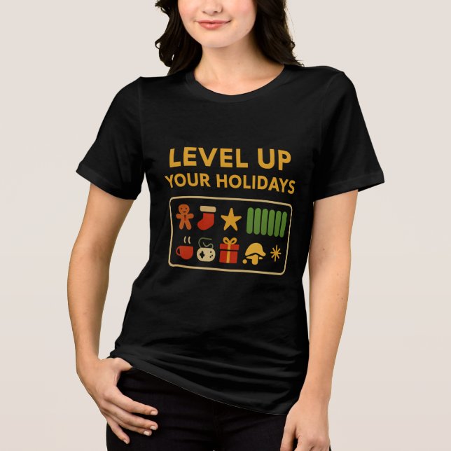 Level Up Your Holidays – Gamer Christmas Loading  Tri-Blend Shirt (Front)