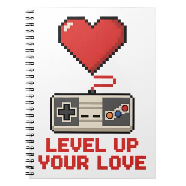 Level Up Your Love, Retro Pixel Gaming Design Notebook (Front)