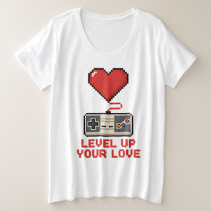 Level Up Your Love, Retro Pixel Gaming Design Plus Size T-Shirt