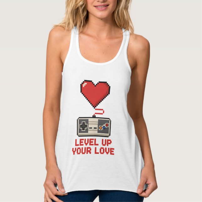 Level Up Your Love, Retro Pixel Gaming Design Singlet (Front)