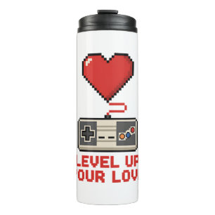Level Up Your Love, Retro Pixel Gaming Design Thermal Tumbler