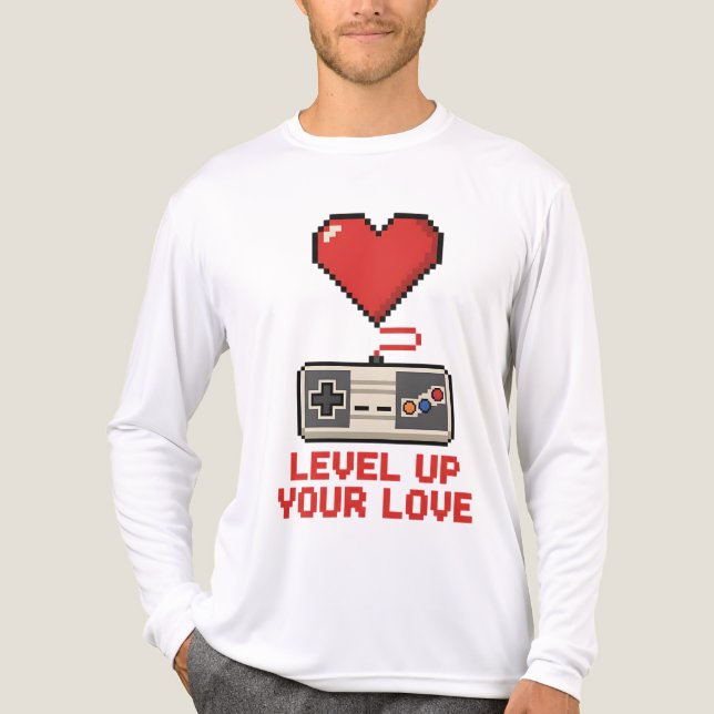 Level Up Your Love, Retro Pixel Gaming Design Tri-Blend Shirt (Front)