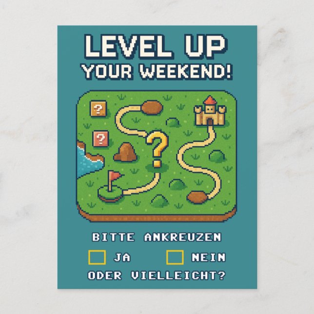 Level Up Your Weekend! Postcard (Front)
