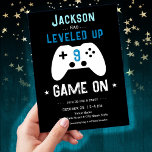 LEVELED Up 9th Birthday Invitation<br><div class="desc">Simple minimalist gaming controller gamer birthday invitation. You've reach level any age! All text is custom. Fun simple neon lines on the back of card.</div>