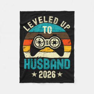 Leveled Up To Husband 2026 Newlywed Groom Just Mar Fleece Blanket