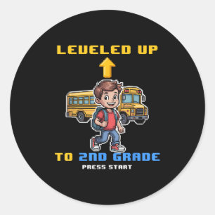 Leveling Up 2nd Grade Back To School Funny Gamer B Classic Round Sticker