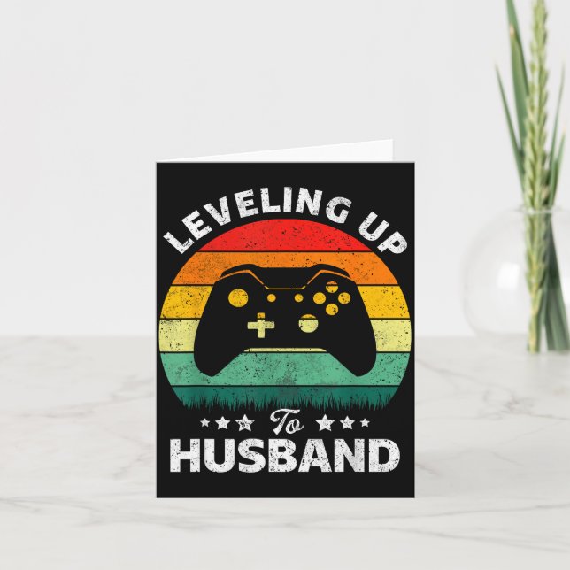 Leveling Up Husband Gift Engagement Illustration Card (Front)