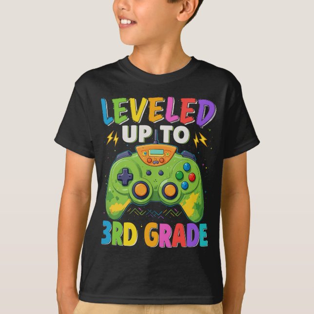 Levelled Up To 3rd Grade Gamer Back To School Boys T-Shirt (Front)