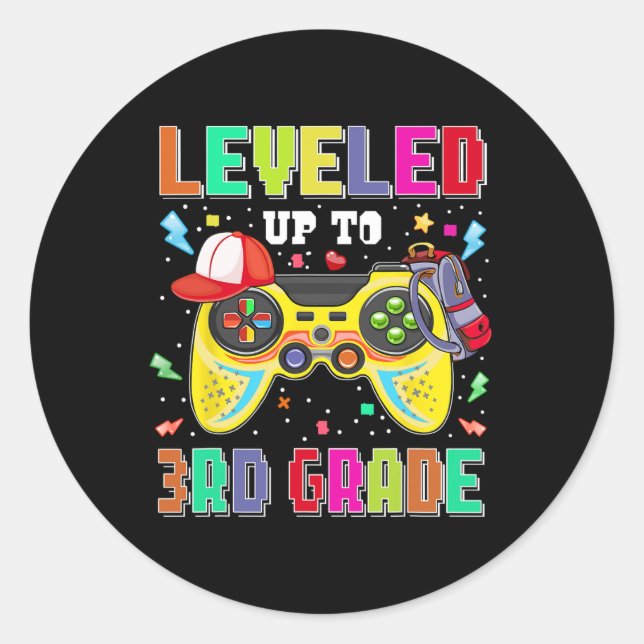 Levelled Up To 3rd Grade Gamer First Day Boys Back Classic Round Sticker (Front)