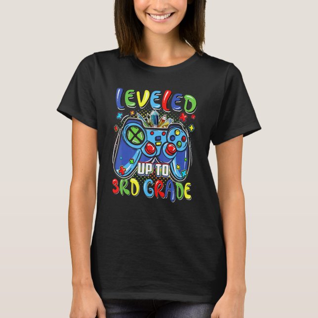 Levelled Up To 3rd Grade Video Gamer Kids Boys Bac T-Shirt (Front)