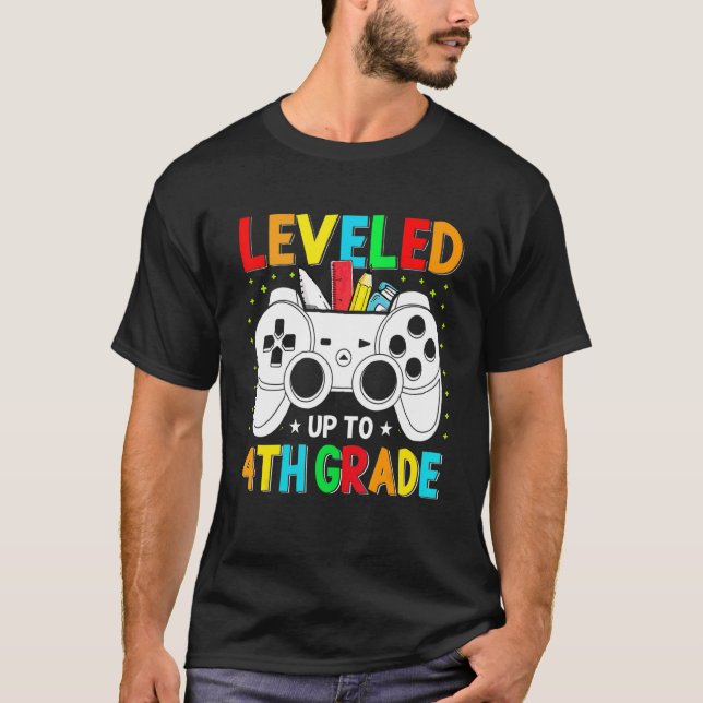 Levelled Up To 4th Grade Back To School First Day  T-Shirt (Front)