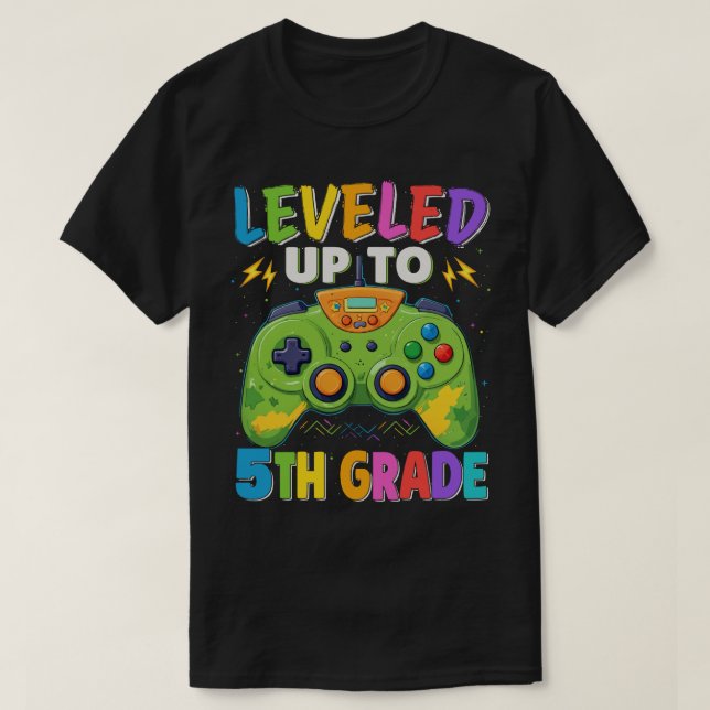 Levelled Up To 5th Grade Gamer Back To School T-Shirt (Design Front)