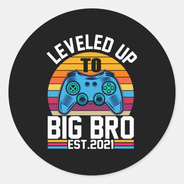 Levelled Up To Big Bro EST:2021 Classic Round Sticker (Front)