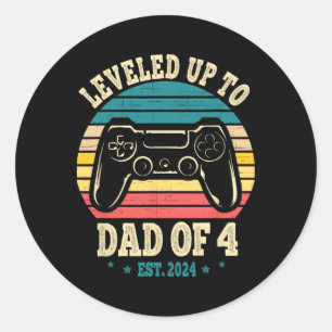Levelled Up To Dad Of 4 Promoted To Daddy Gamer Fa Classic Round Sticker