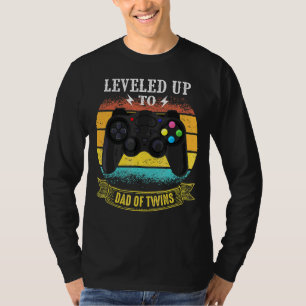 Levelled Up To Dad Of Twins Video Gamer Vintage Fa T-Shirt