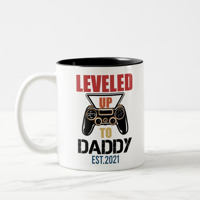 Levelled Up To Daddy Est 2021 Shirt Dad T-Shirt Two-Tone Coffee Mug (Left)