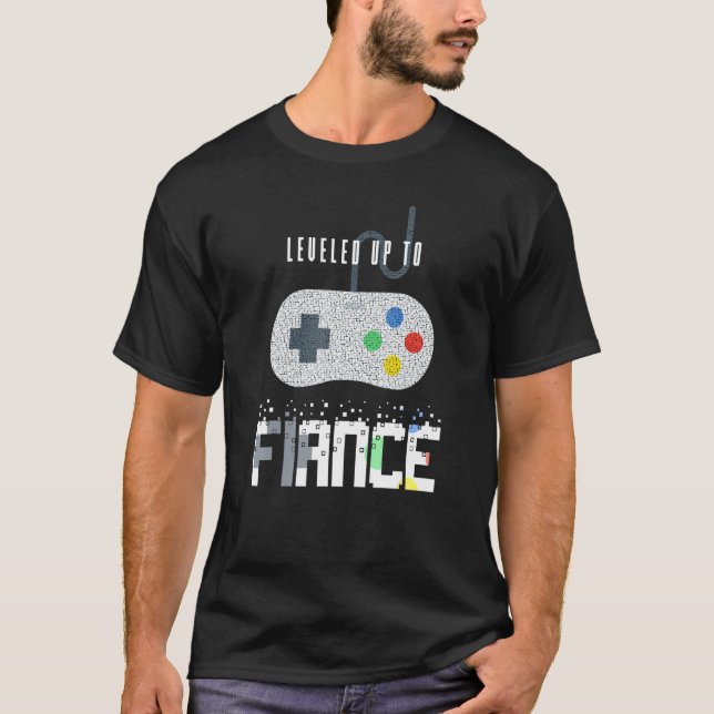 Levelled Up To Fiance For Him Engagement Gamer T-Shirt (Front)