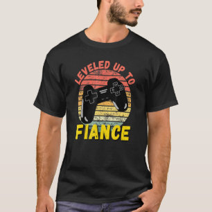 Levelled Up To Fiance Gaming Newly Engaged Couple T-Shirt