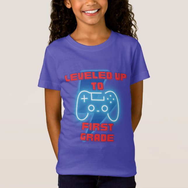 Levelled Up to First Grade Gamer Back To School T-Shirt (Front)