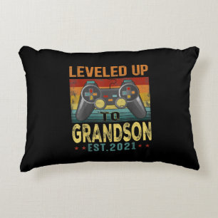 Levelled Up To Grandson 2021 Video Gamer Decorative Cushion