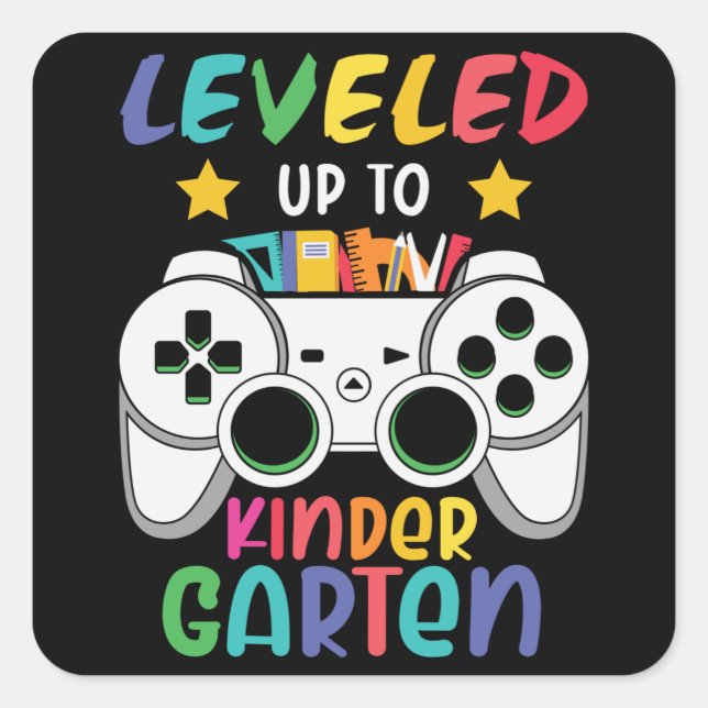 Levelled Up To Kindergarten Back to School Gamer Square Sticker (Front)