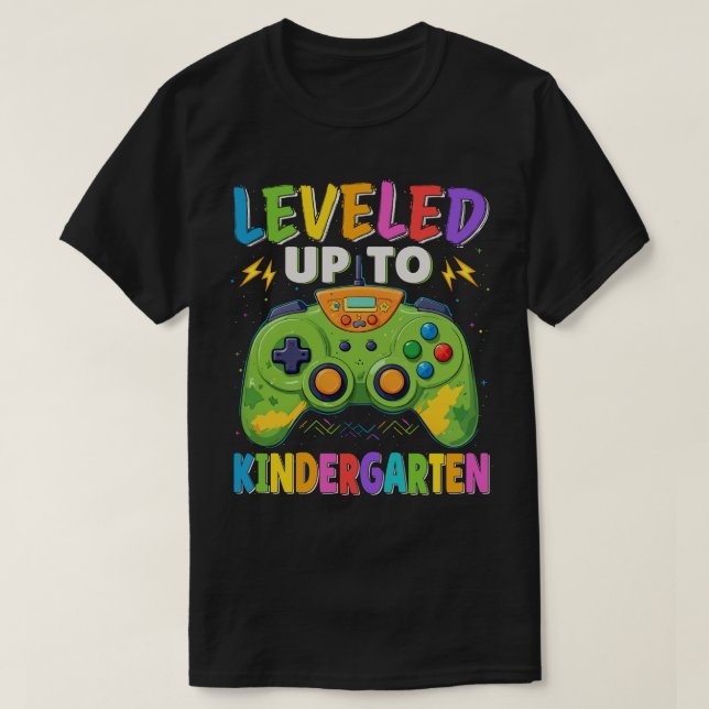 Levelled Up To Kindergarten Gamer Back To School T-Shirt (Design Front)