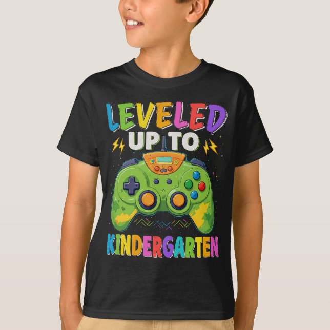 Levelled Up To Kindergarten Gamer Back To School T-Shirt (Front)
