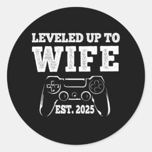 Levelled Up To Wife 2025 Funny Just Married Gamer  Classic Round Sticker