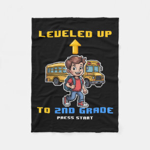 Levelling Up 2nd Grade Back To School Funny Gamer Fleece Blanket