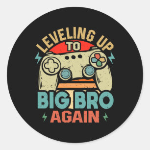 Levelling Up To Big Bro Again Vintage Gamer Brothe Classic Round Sticker