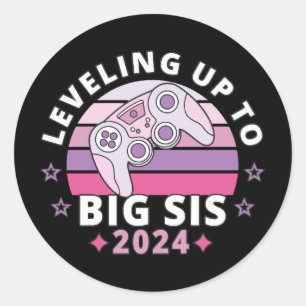 Levelling Up To Big Sister 2024 Girls Classic Round Sticker