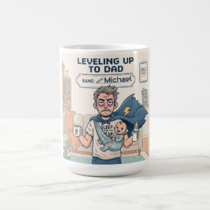 Levelling Up to Dad Funny New Father Custom Comic Coffee Mug