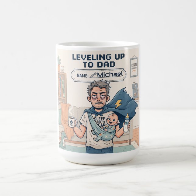 Levelling Up to Dad Funny New Father Custom Comic Coffee Mug (Center)