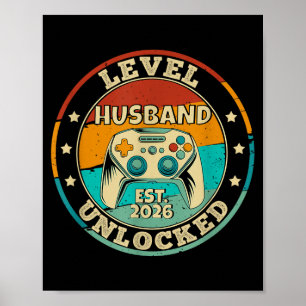 Levelling up to Husband Newlywed Married Gamer Poster