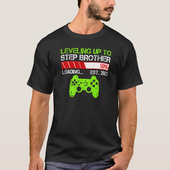 Levelling Up To Step Brother Est 2023  New Brother T-Shirt (Front)