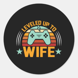 Levelling Up To Wife Newly Married Gamer Funny Gam Classic Round Sticker