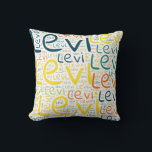 Levi Cushion<br><div class="desc">Levi. Show and wear this popular beautiful male first name designed as colourful wordcloud made of horizontal and vertical cursive hand lettering typography in different sizes and adorable fresh colours. Wear your positive american name or show the world whom you love or adore. Merch with this soft text artwork is...</div>