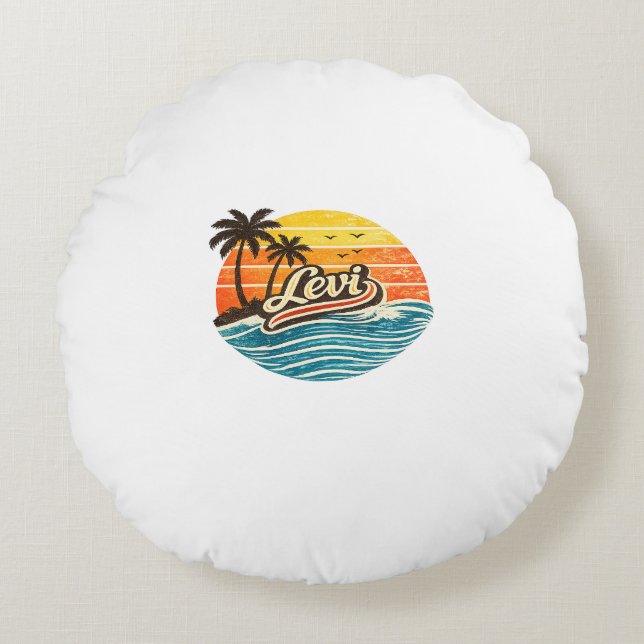 Levi Retro Sunset Name Design Round Cushion (Front)