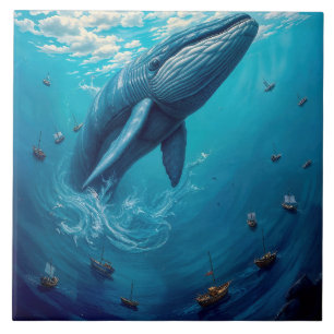 Leviathan’s Flight to Freedom – Surreal Whale Art Tile