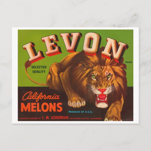 Levon Calfironia Melons VIntage Crate Label - Lion Postcard (Front)