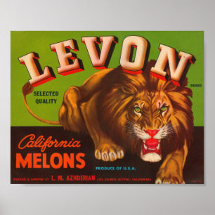 Levon Calfironia Melons VIntage Crate Label - Lion Poster