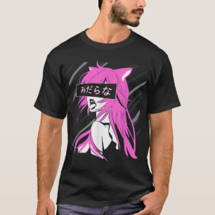 Lewd waifu Japanese predatory cat girl anime neko  T-Shirt