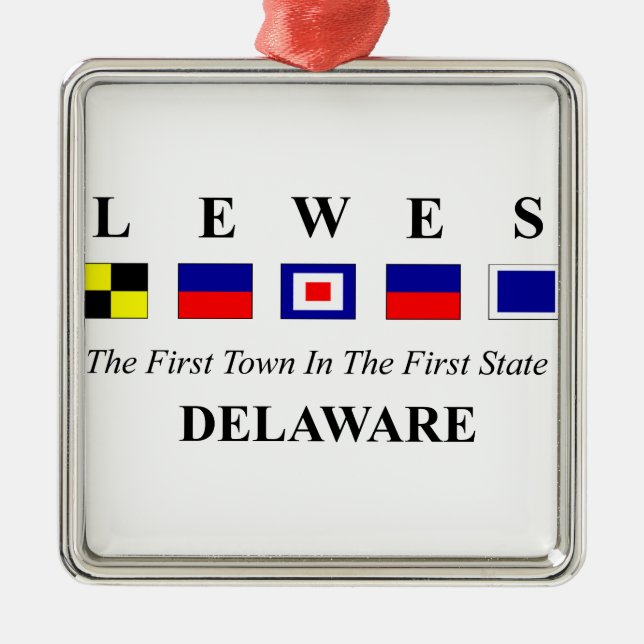 Lewes, DE 2- Nautical Flag Spelling Metal Tree Decoration (Front)