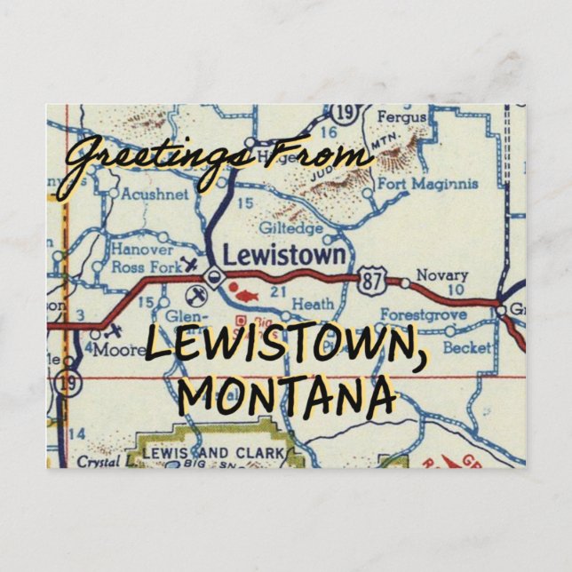 Lewistown Montana Vintage Map Postcard (Front)