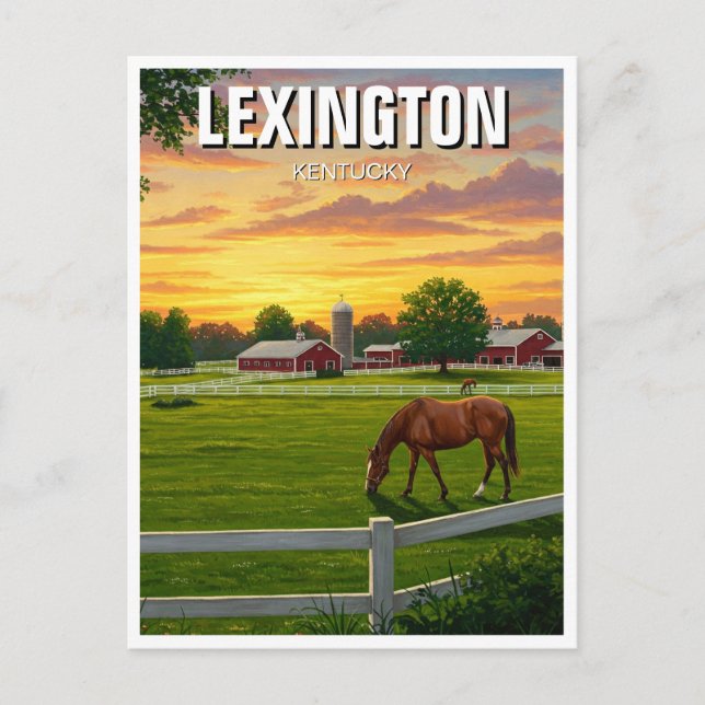 Lexington Kentucky Postcard Horse Farm (Front)